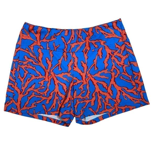 J. McLaughlin Blue & Orange Coral Reef Print Stretchy Pull On 5” Bike Short - Picture 2 of 5
